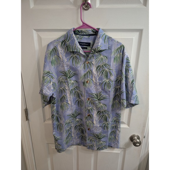 Tommy Bahama Other - Tommy Bahama Hawaiian Shirt Mens Blue Silk Blend Palm Tree Original Fit - Size M